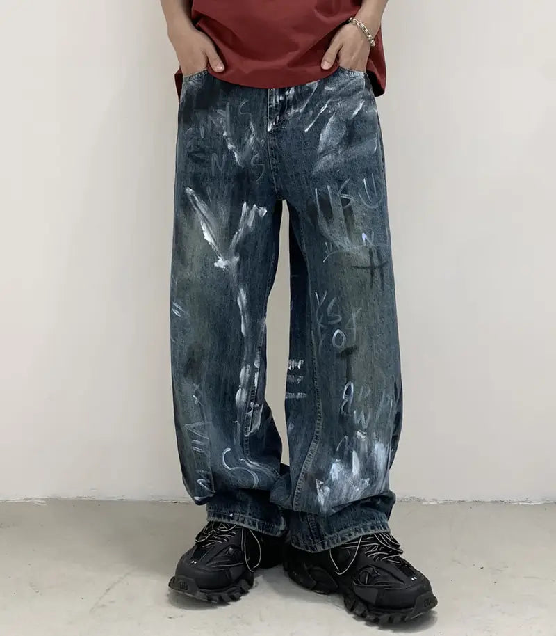 Dark Graffiti Relaxed Loose Jeans