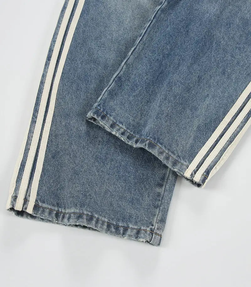 Blue Striped Relaxed Loose Jeans