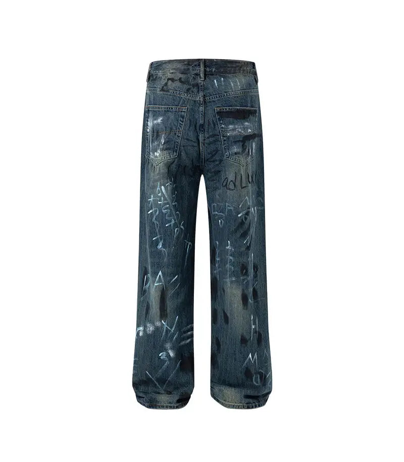 Dark Graffiti Relaxed Loose Jeans