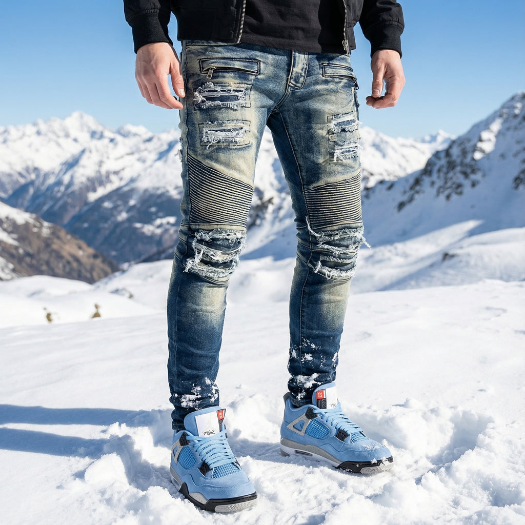 Biker Ripped & Repaired Slim Fit Jeans