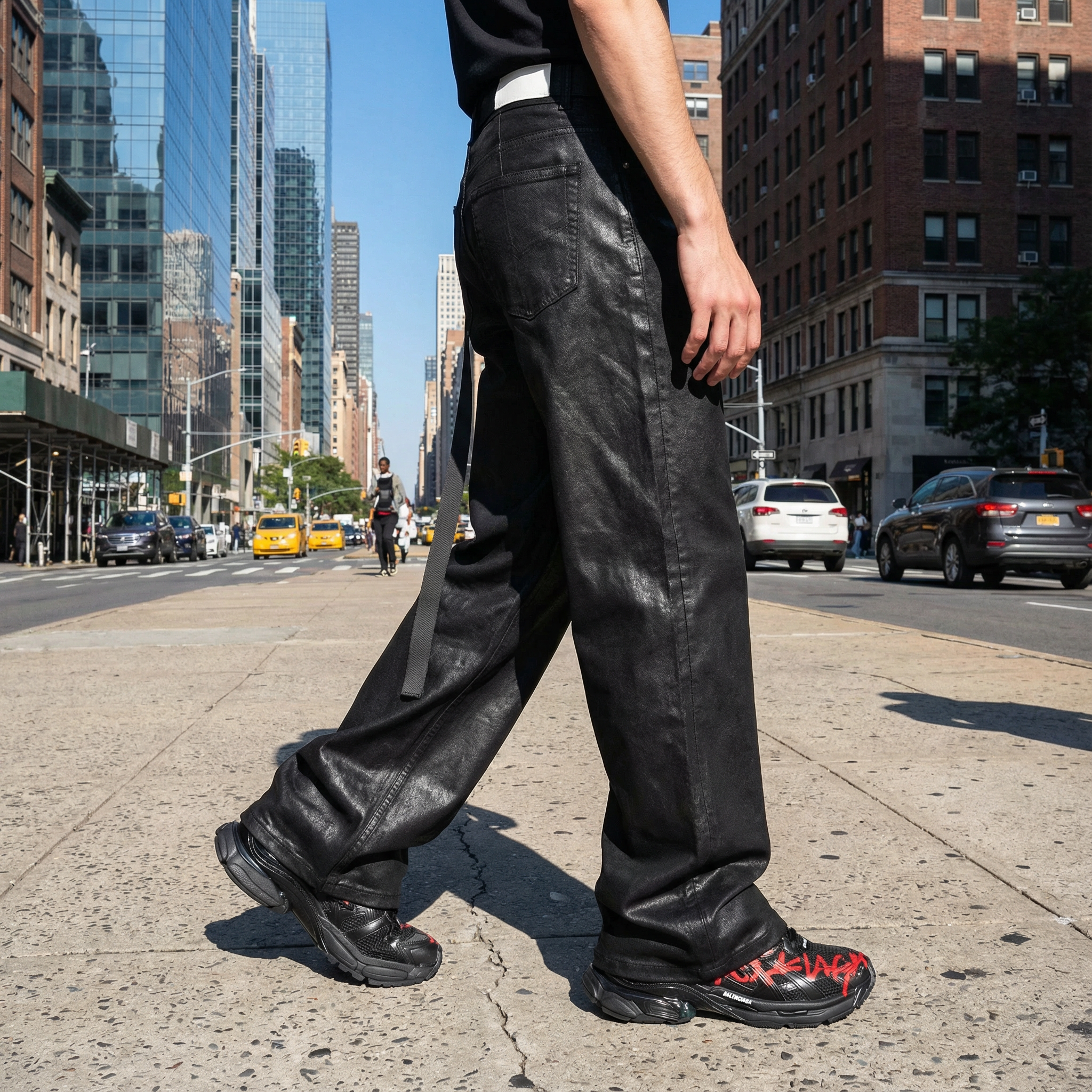 Black Cerated Stacked Jeans