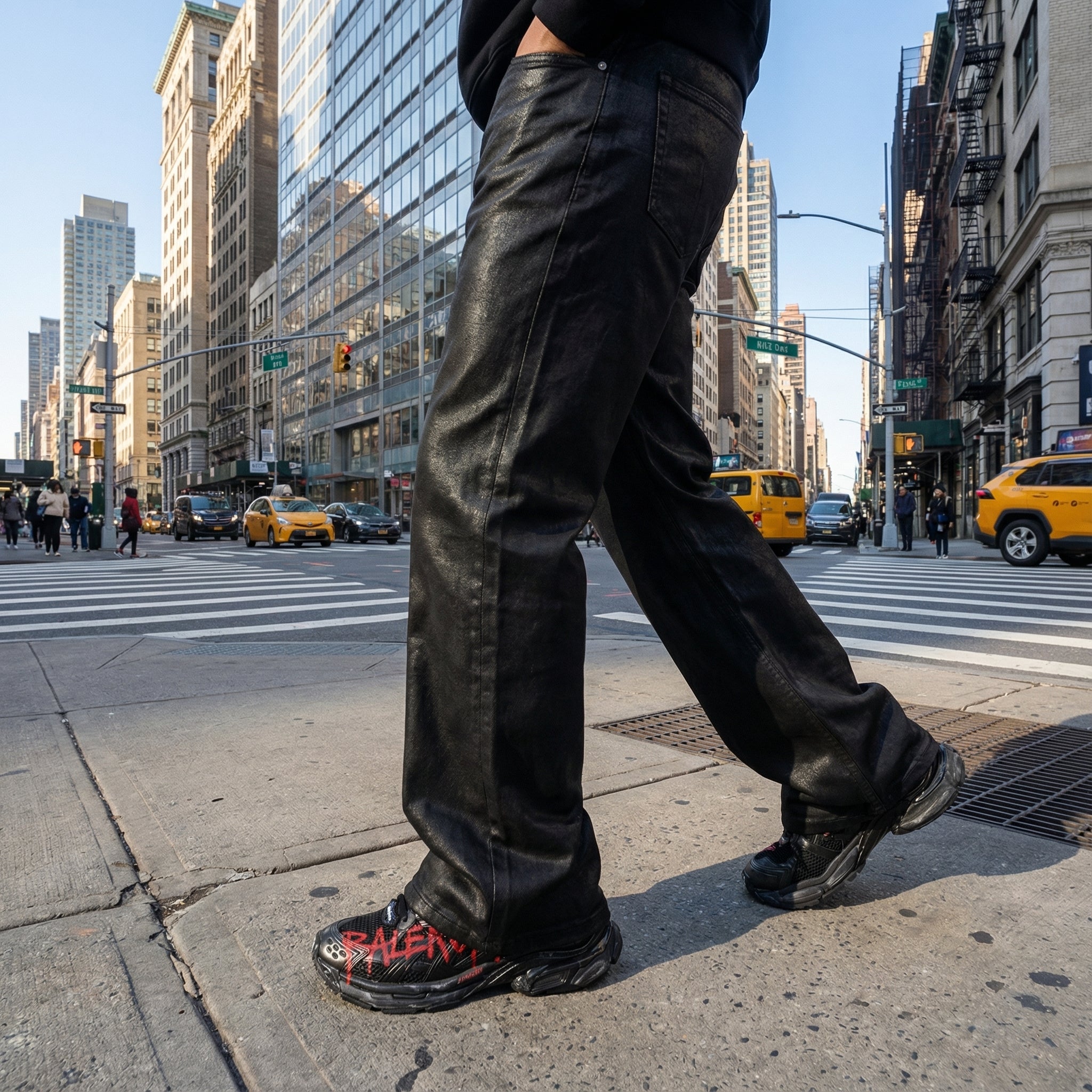 Black Cerated Stacked Jeans
