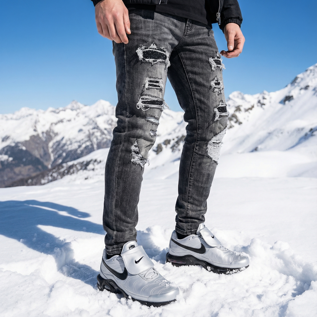 Black Diamond Painted Gray Skinny Jeans