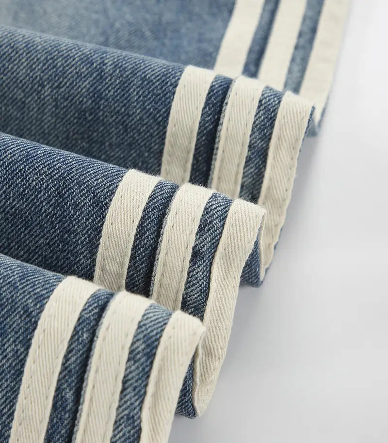 Blue Striped Relaxed Loose Jeans