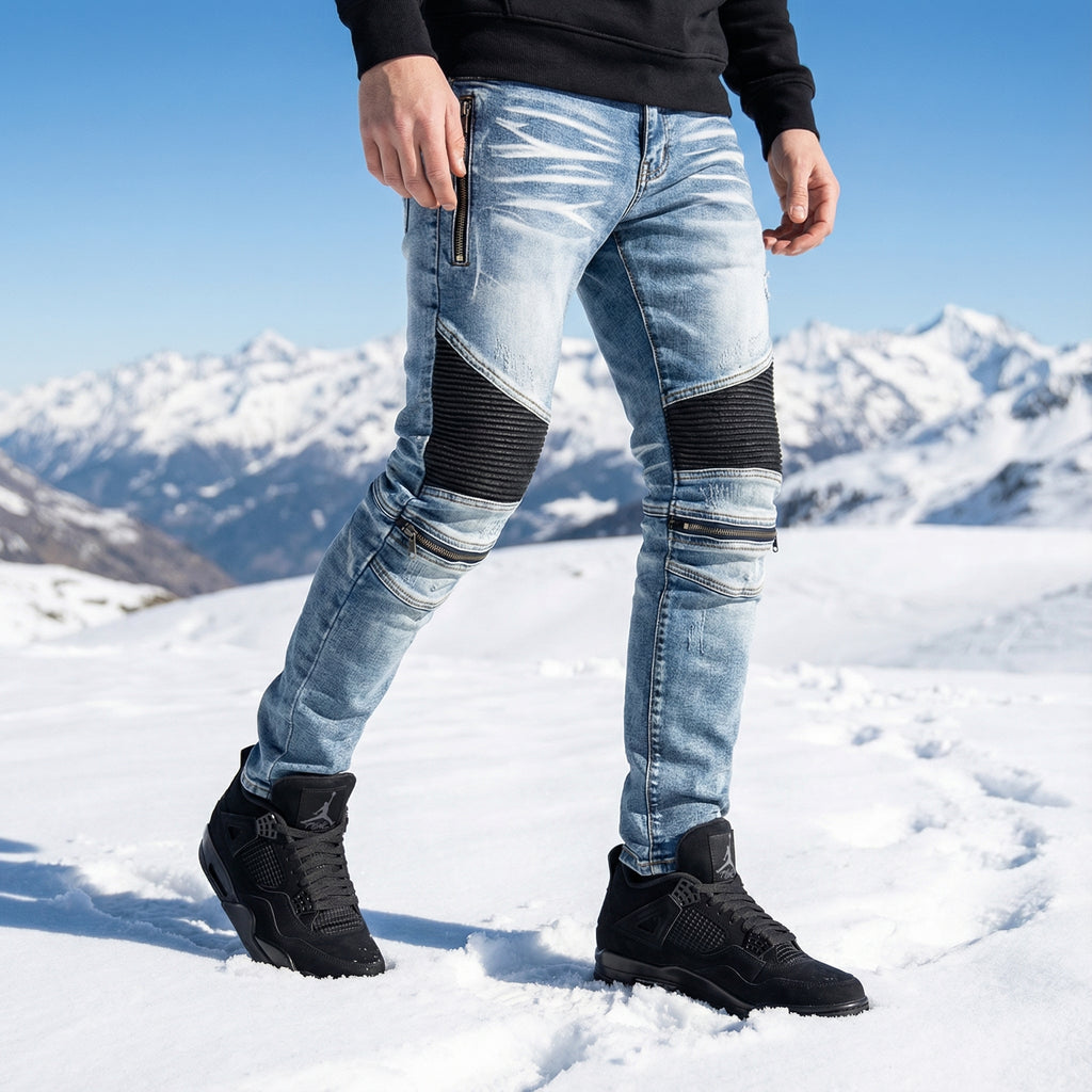 Blue Biker Zipper Slim Fit Jeans