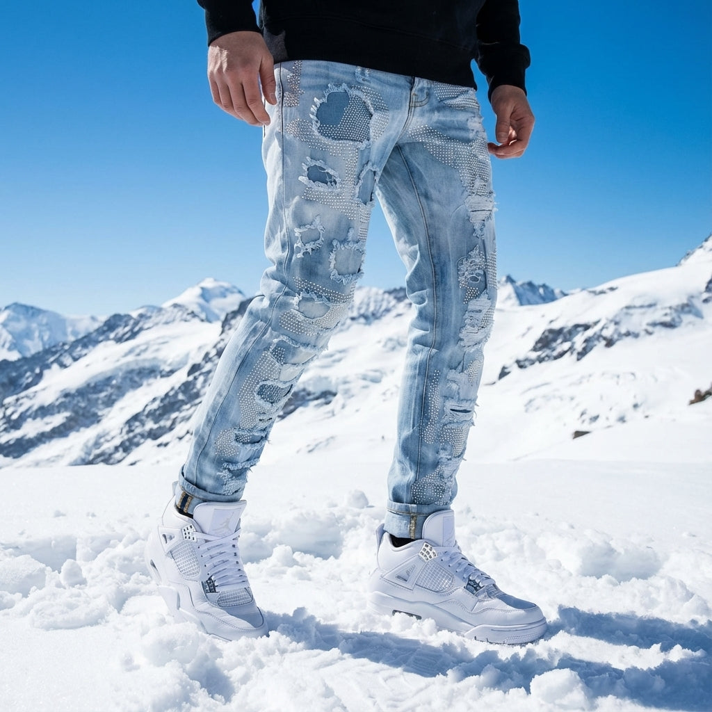 Diamond Ripped & Repaired Slim Fit Jeans