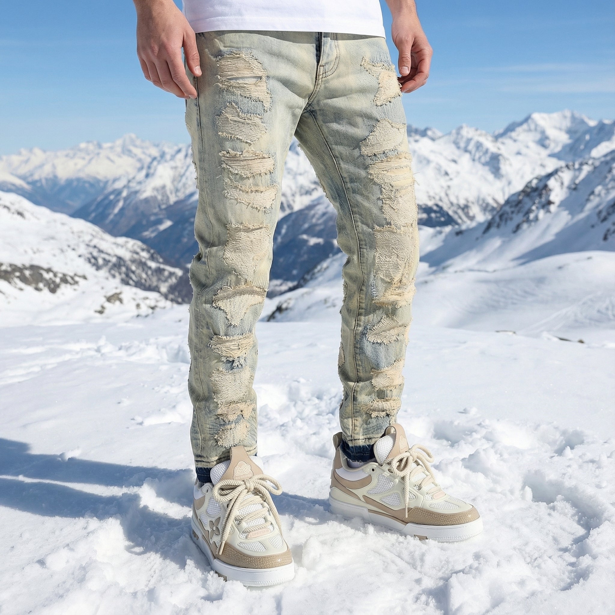 Distressed Patches Slim Fit Jeans