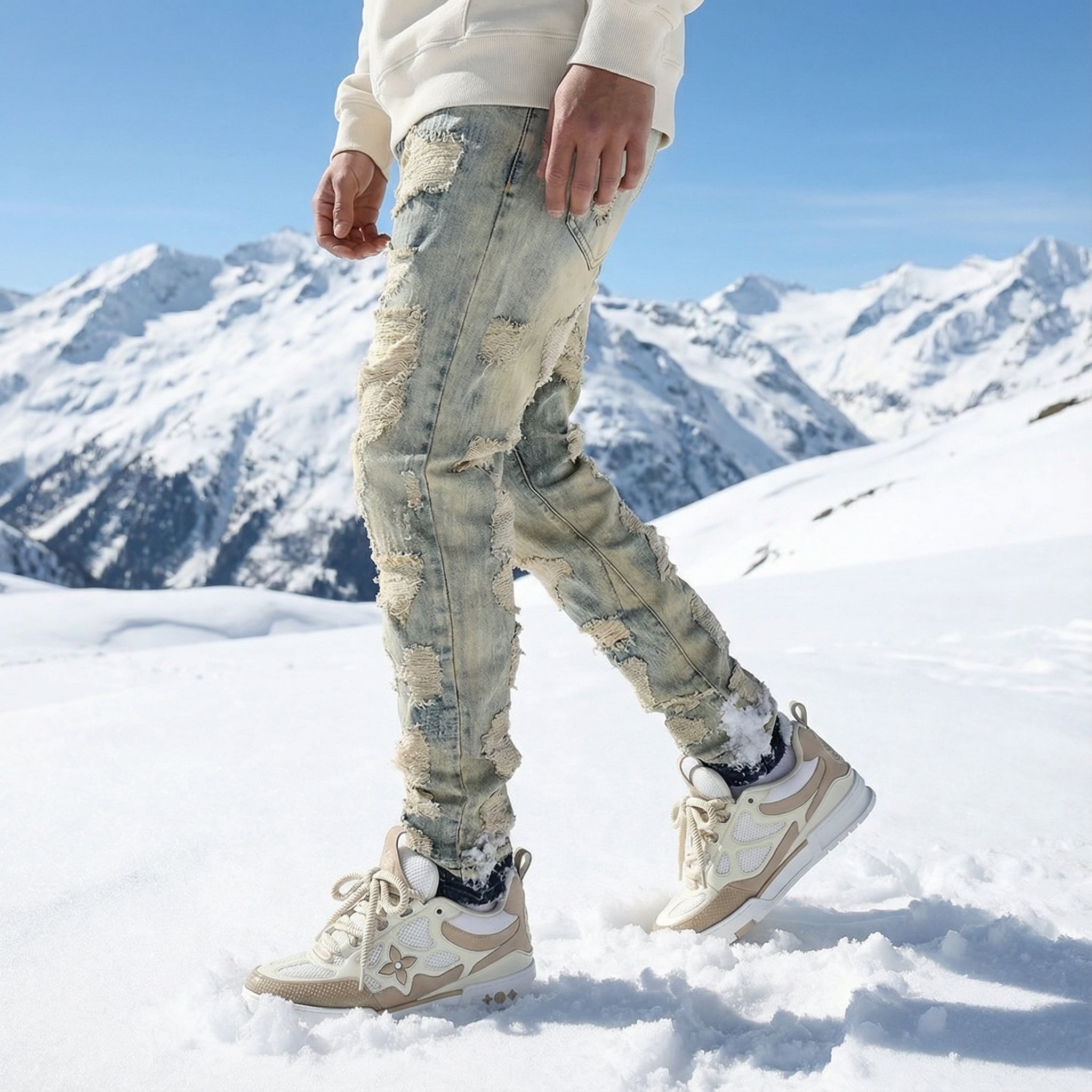 Distressed Patches Slim Fit Jeans