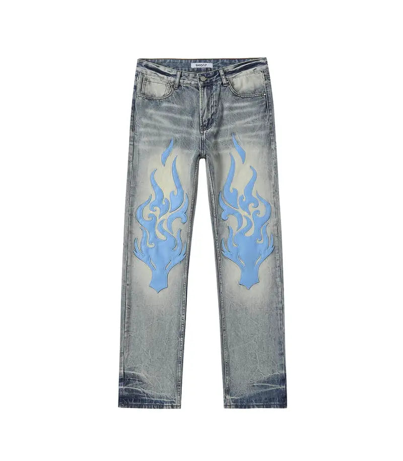 Blue Embroidered Relaxed Jeans