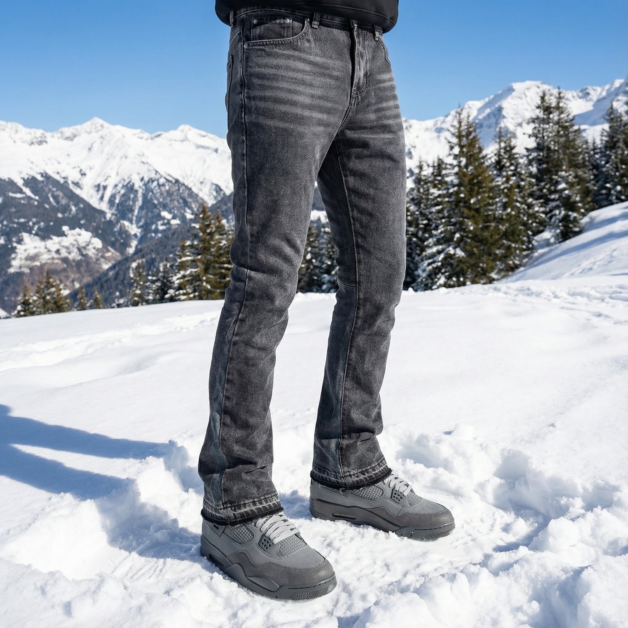 Gray Sliced Sides Flared Jeans