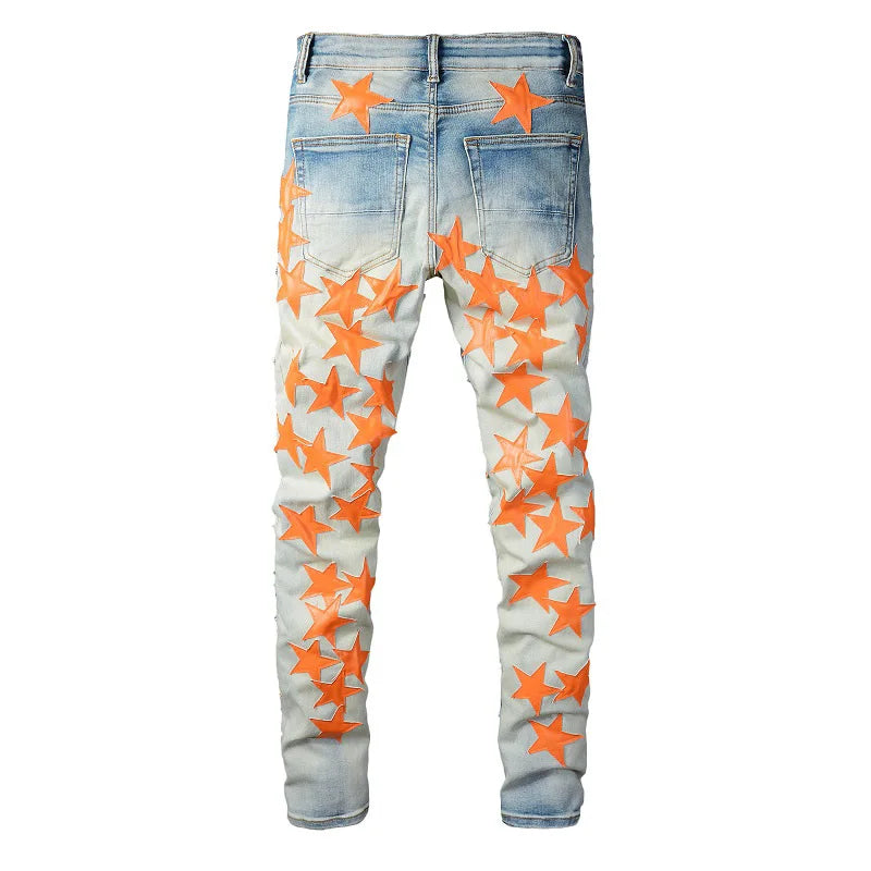 Orange Stars Skinny Jeans