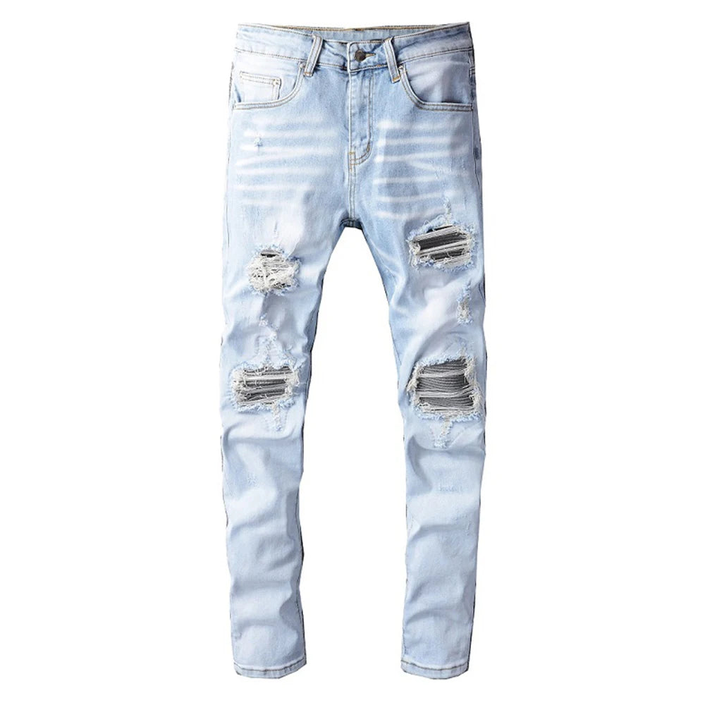 Gray Patchwork Slim Fit Jeans