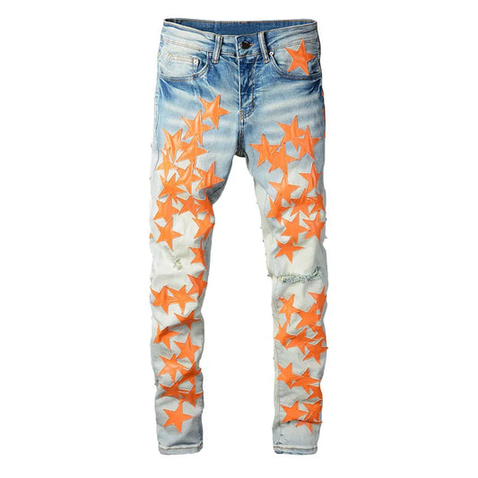 Orange Stars Skinny Jeans