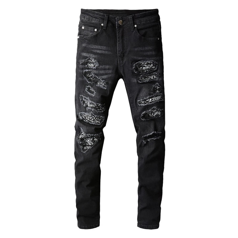 Dark Bandana Patchwork Skinny Jeans