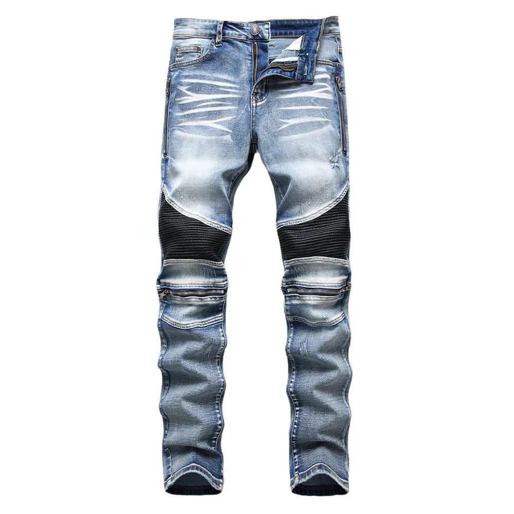 Blue Biker Zipper Slim Fit Jeans