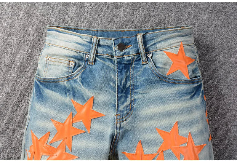 Orange Stars Skinny Jeans