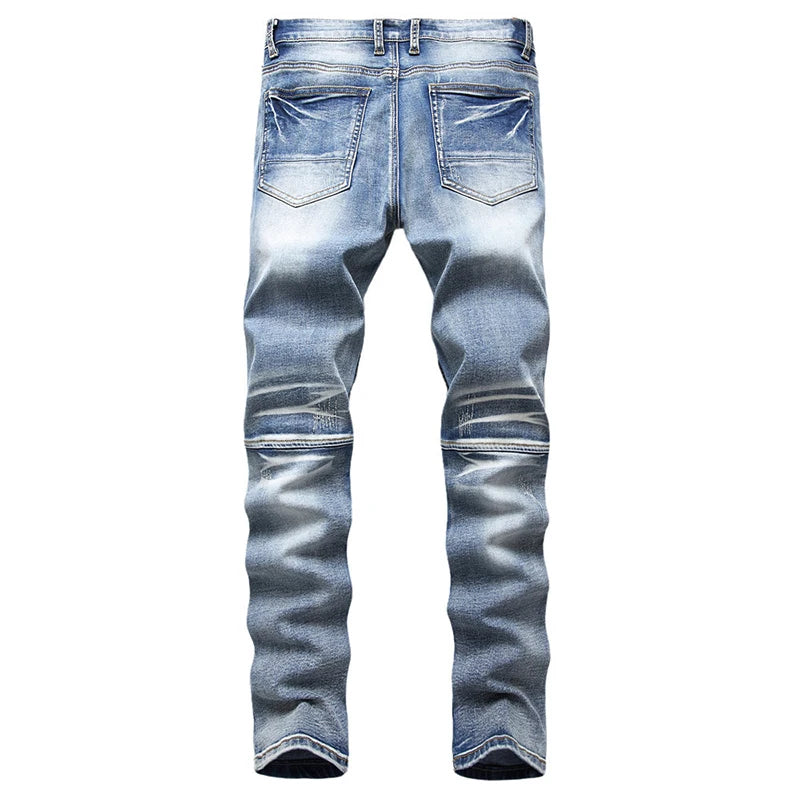 Blue Biker Zipper Slim Fit Jeans