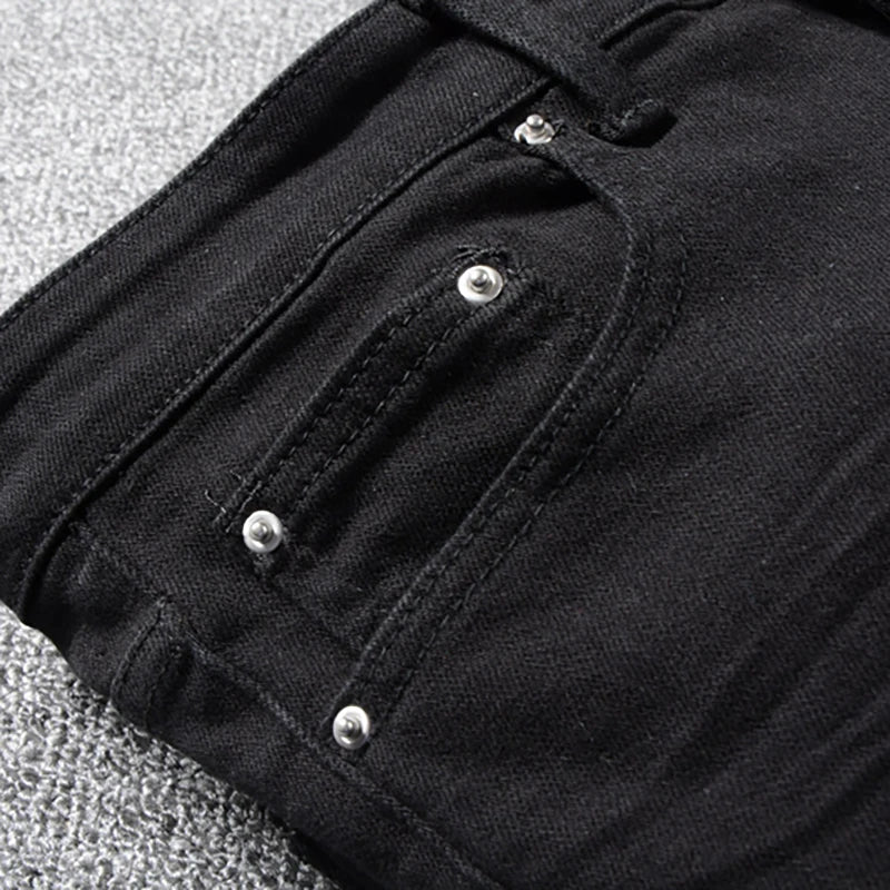 Black on Black Patchwork Slim Fit Jeans