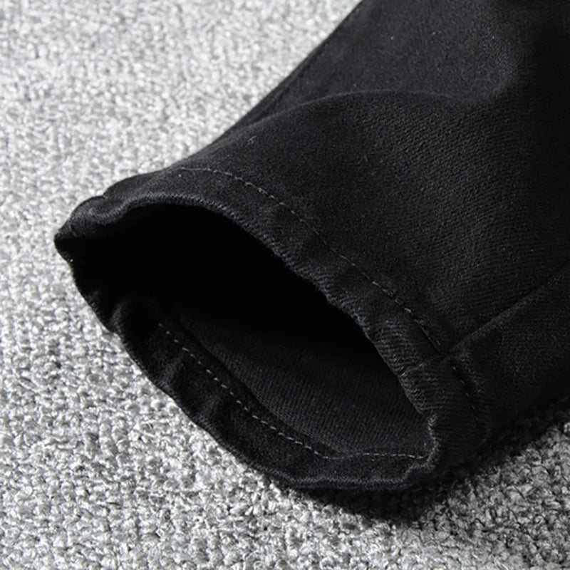 Black on Black Patchwork Slim Fit Jeans