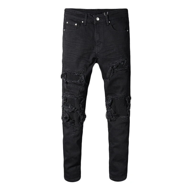 Black on Black Patchwork Slim Fit Jeans