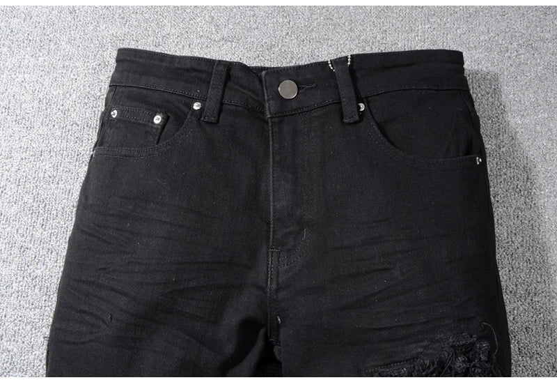 Black on Black Patchwork Slim Fit Jeans