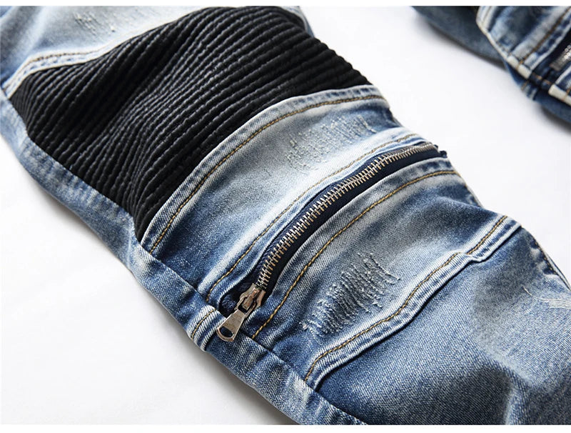 Blue Biker Zipper Slim Fit Jeans