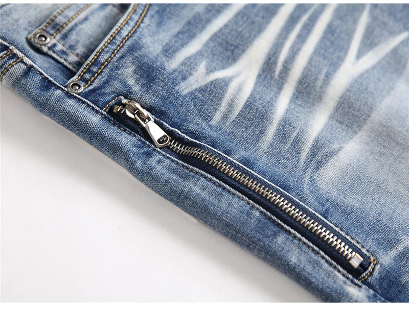 Blue Biker Zipper Slim Fit Jeans