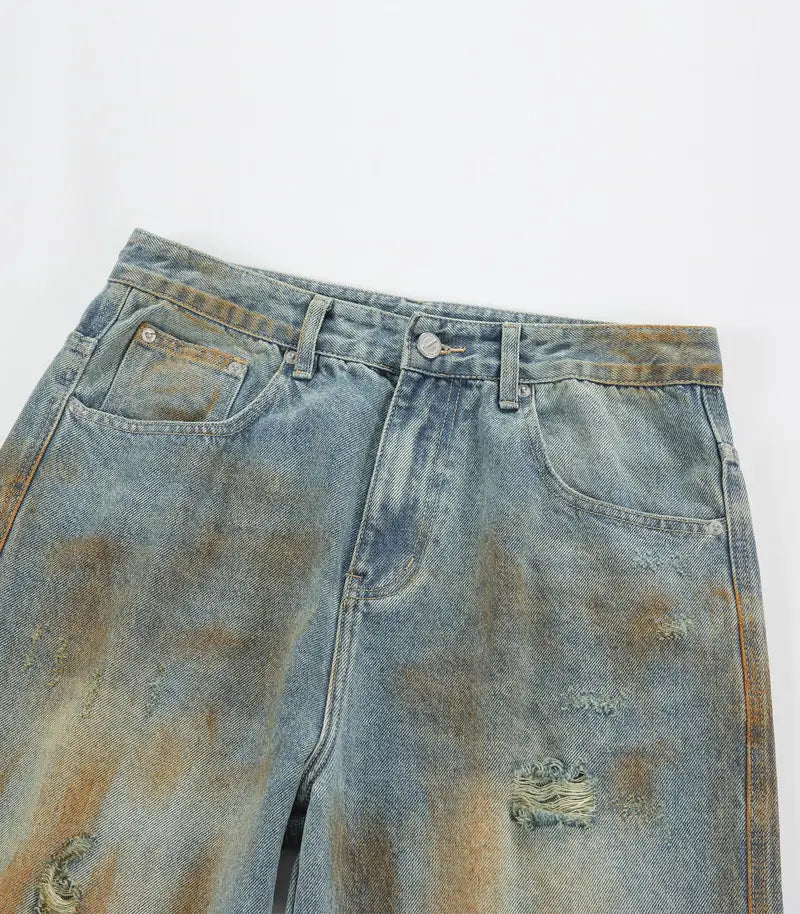 Dirty Washed Ripped Relaxed Loose Jeans