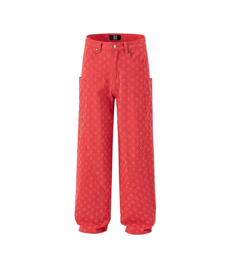 Red Monogram Relaxed Jeans