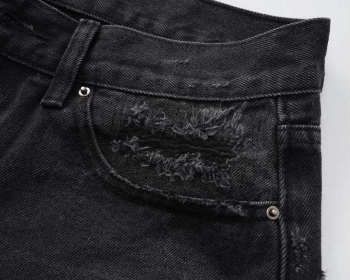Scraped Black Jorts