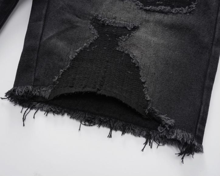Scraped Black Jorts