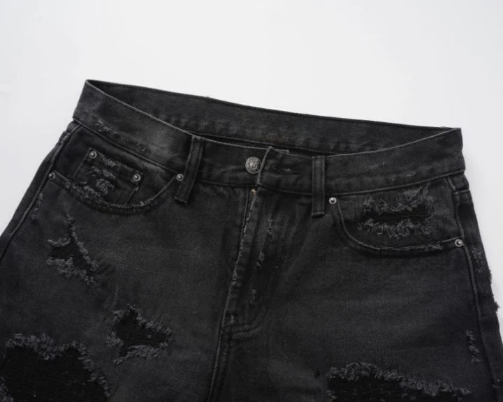 Scraped Black Jorts