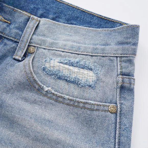 Scraped Blue Jorts