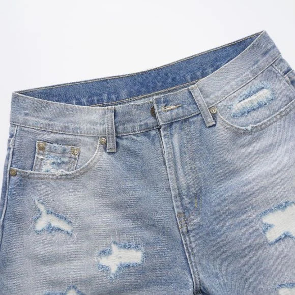 Scraped Blue Jorts