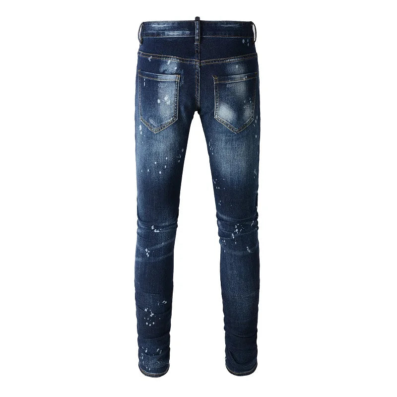 Blue Ripped & Repaired Skinny Jeans