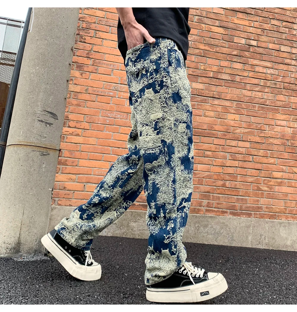 Blue Abstract Weave Relaxed Jeans