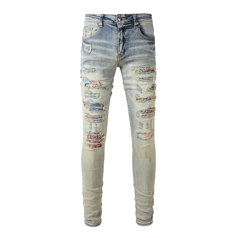 Multicolor Bandana Patchwork Skinny Jeans