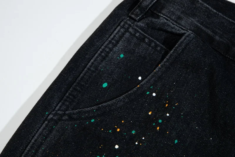 Splattered Paint Black Flared Jeans