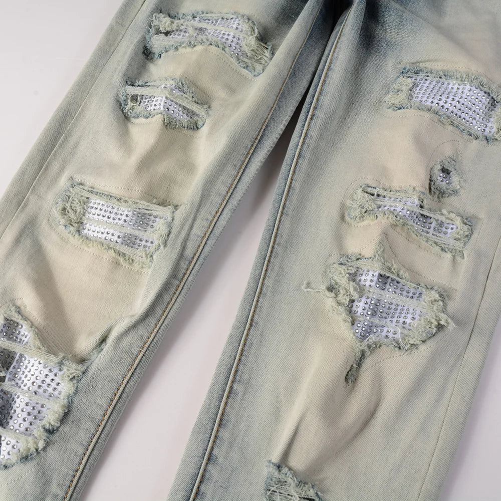 Diamond Patchwork Vintage Skinny Jeans