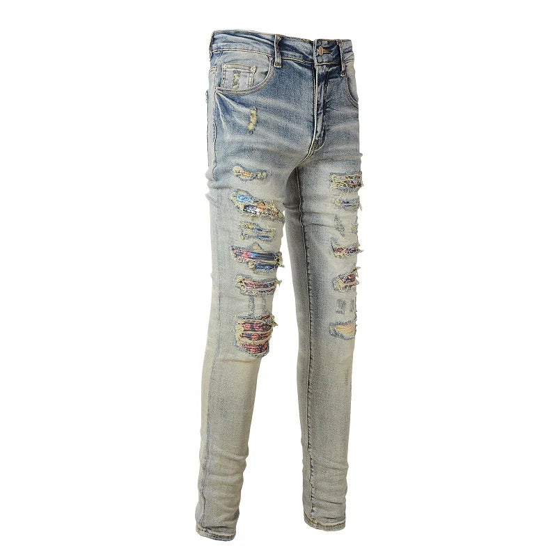 Multicolor Bandana Patchwork Skinny Jeans