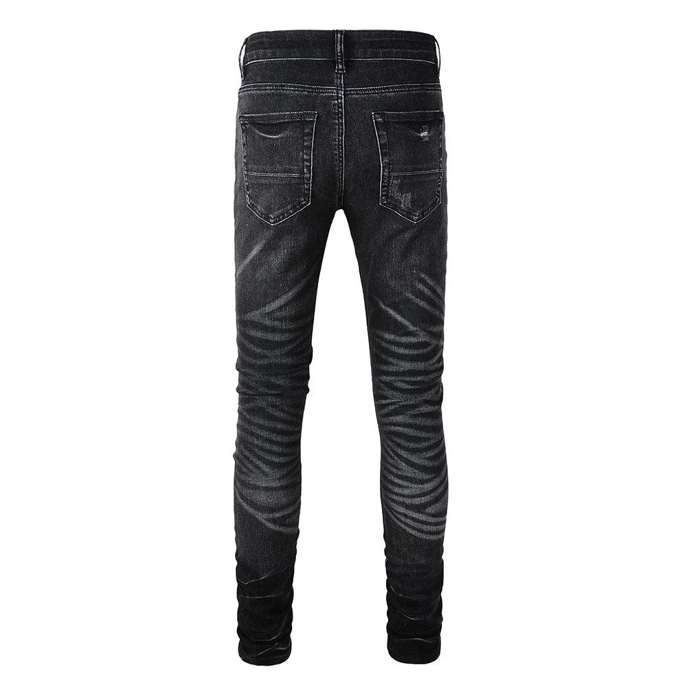 Diamond Patchwork Black Skinny Jeans