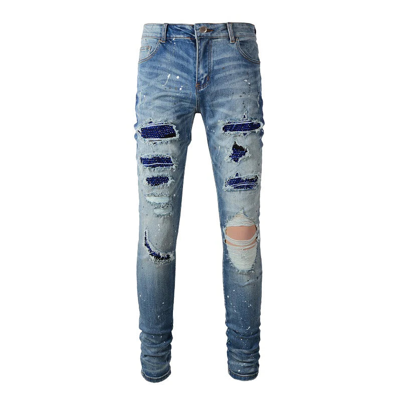 Blue Diamond Painted Skinny Jeans