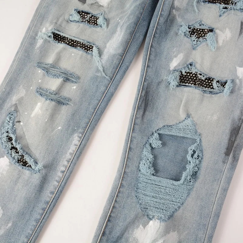 Black Diamond Painted Light Blue Skinny Jeans