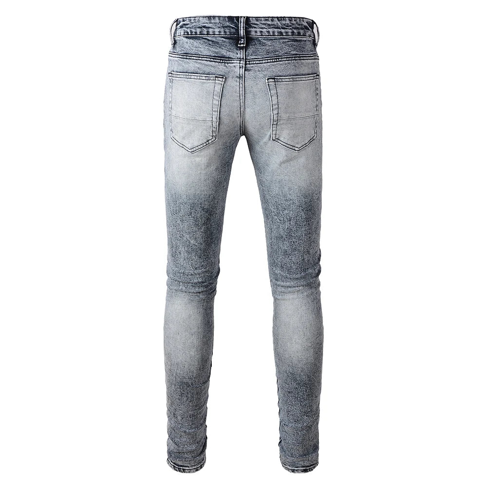 Black Leather Patchwork Light Gray Skinny Jeans