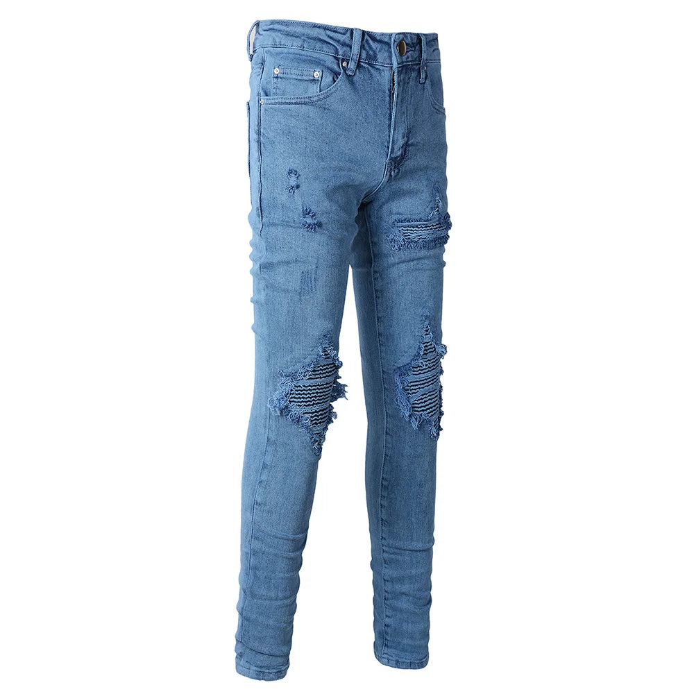 Blue on Blue Patchwork Skinny Jeans