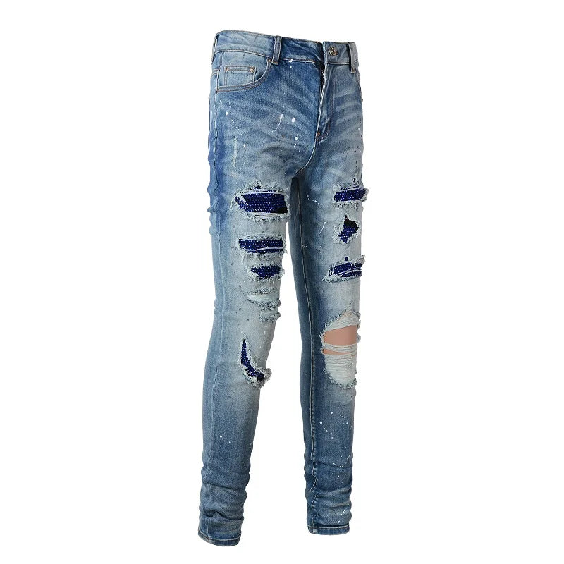 Blue Diamond Painted Skinny Jeans