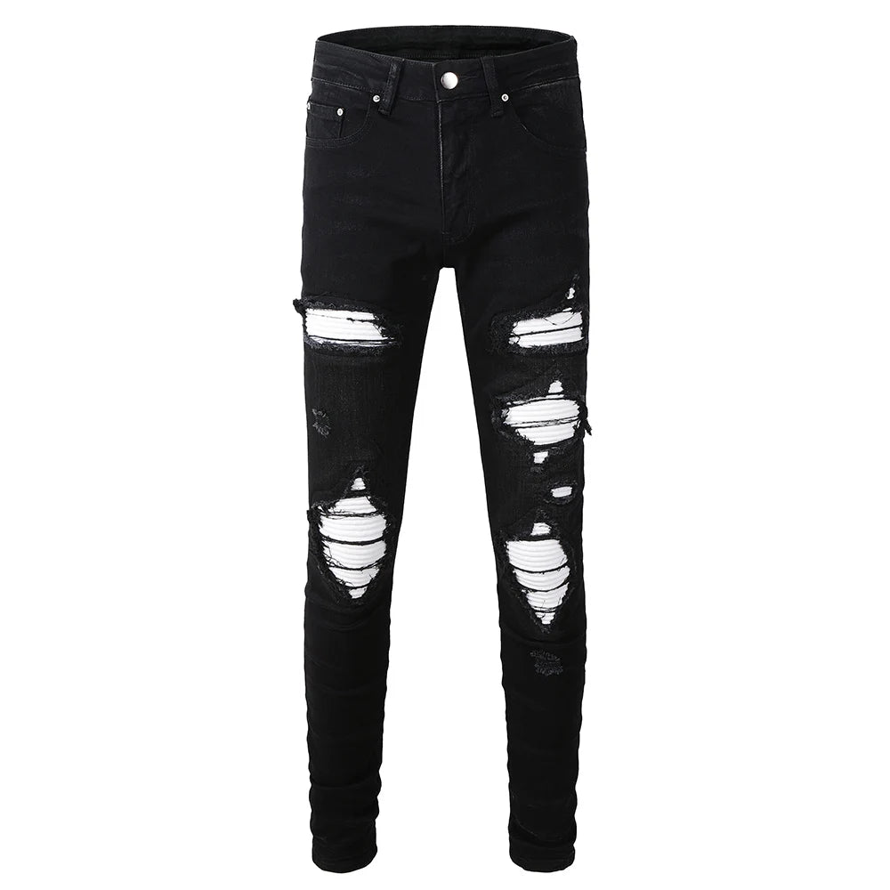 White Patchwork Skinny Jeans