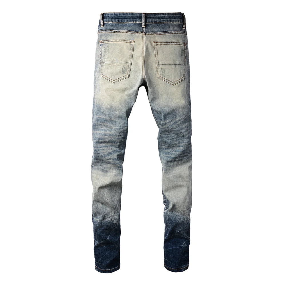 Diamond Patchwork Washed Skinny Jeans