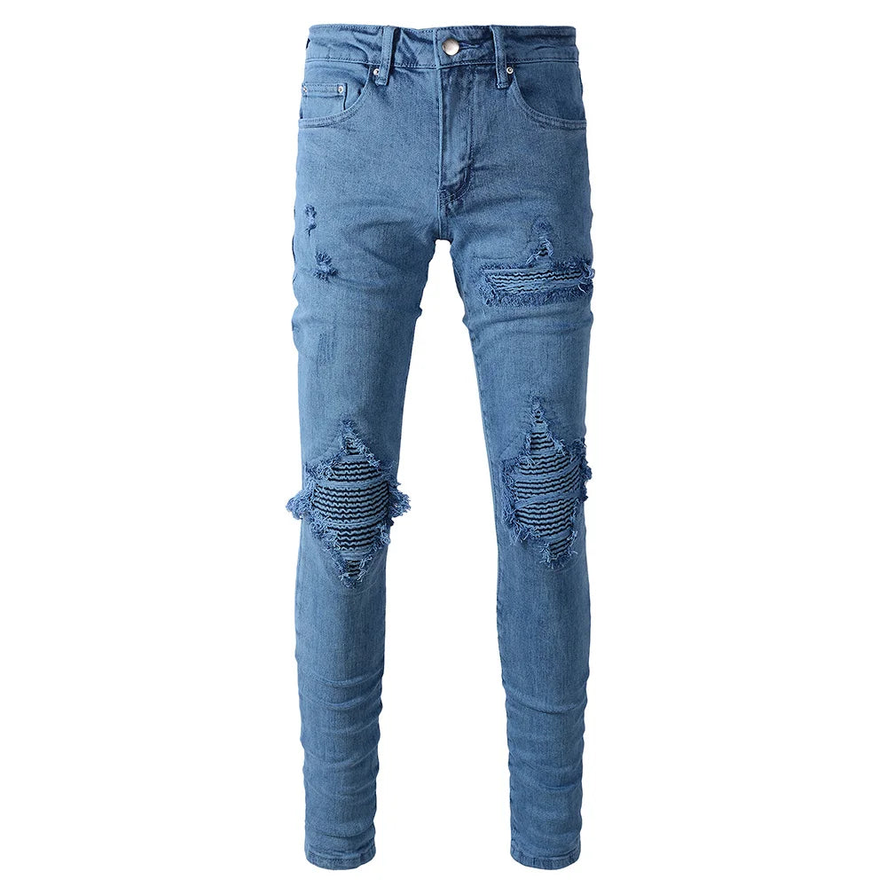 Blue on Blue Patchwork Skinny Jeans