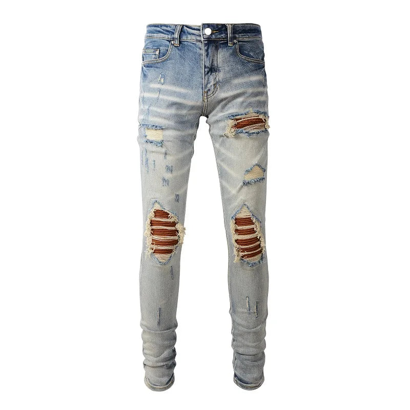 Copper Patchwork Skinny Jeans